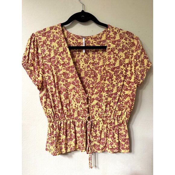 Free People Women's Floral Ditsy Boho Peplum Blouse Size M Tie Waist Festival - Picture 3 of 16